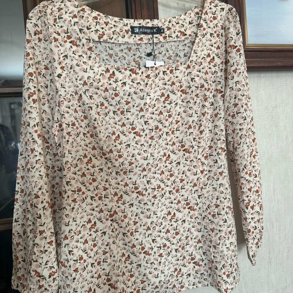 Allegra K Women's Floral Cream Top